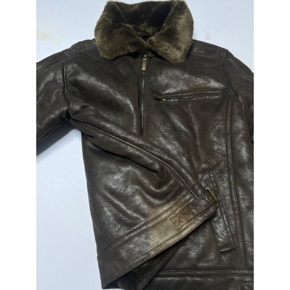 Tasso Elba Brown Faux Leather Jacket Men Winter Jacket Size M - Picture 12 of 13